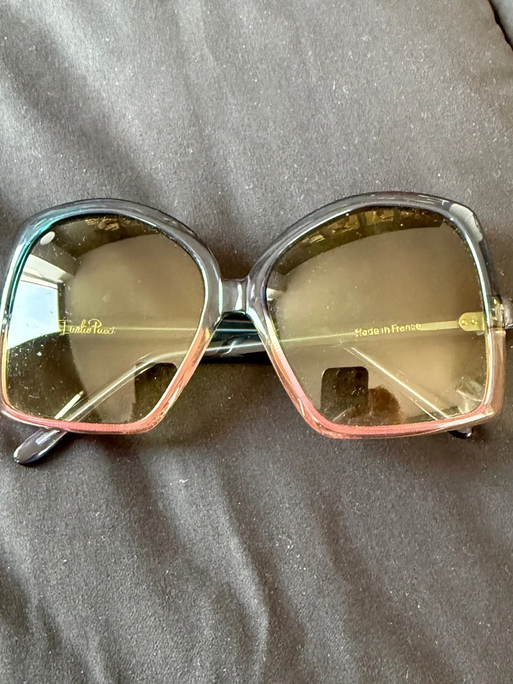 Vintage RARE 1970 Emilio Pucci Solera Sunglasses, Teal and Salmon Pink